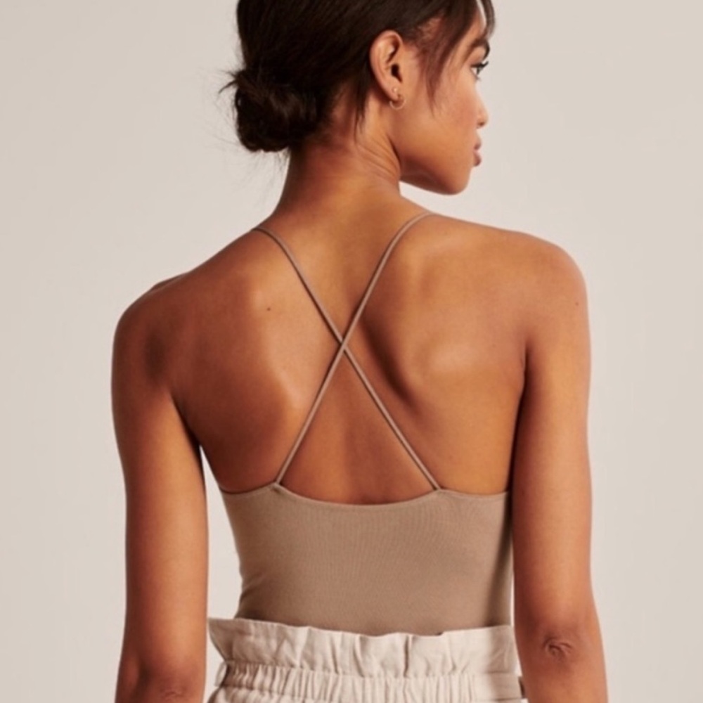 Abercrombie & Fitch Bodysuit Soft A&F Drapey Brown Medium Crisscross Back Straps - Picture 2 of 11